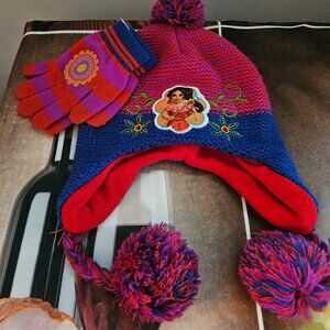 Girls Pink & Blue Elena of Avalor Peruvian Trapper Hat Beanie & Gloves Set